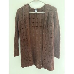 Gap Kids Girls 10 Brown Hooded Crochet Cardigan With Buttons & Long Sleeves